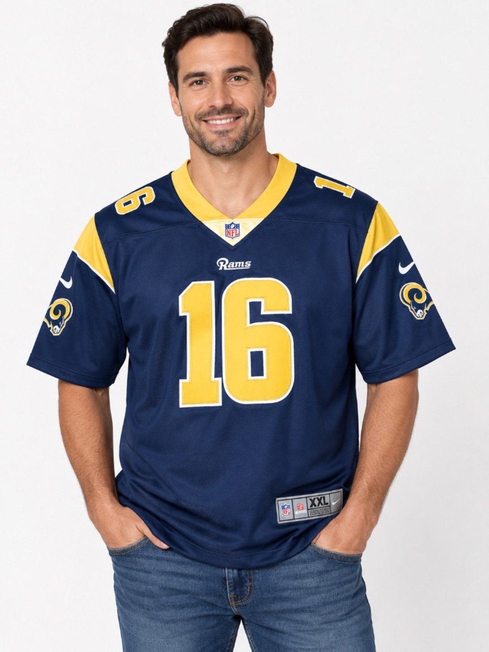 Nike LA Rams Jared Goff #16 NFL On Field Jersey Mens XXL Navy Gold
